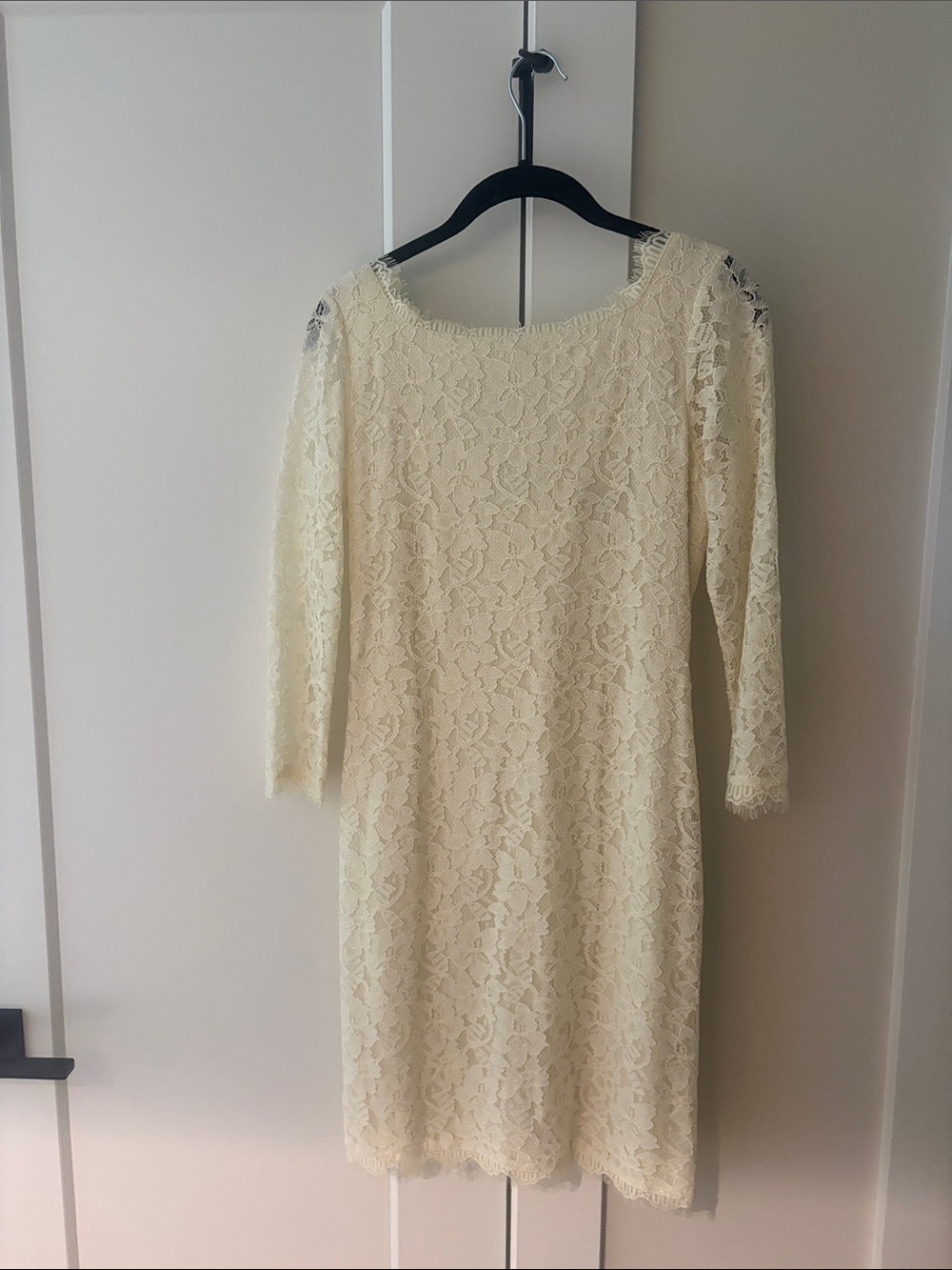 Diane Von Furstenberg Ivory Floral Lace Long-Sleeve Dress